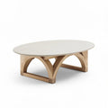 Oval coffee table with wood base and white top 120 x 60 x 40cm