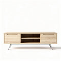 Natural wood media console table with storage space 160 x 40 x 50cm