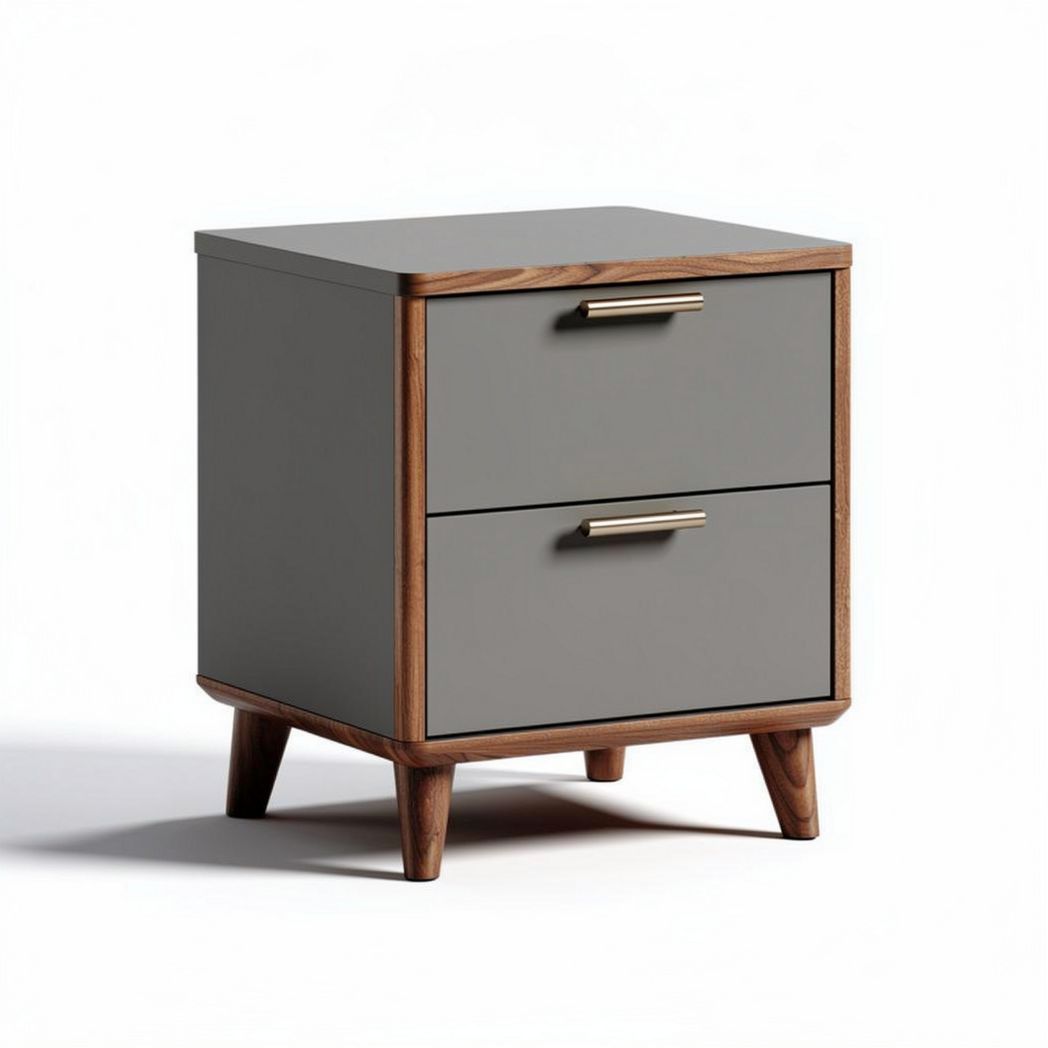 Gray nightstand with two drawers and wooden legs 45 x 40 x 50cm
