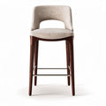 Wooden bar stool with upholstered seat in beige fabric 45 x 40 x 100cm