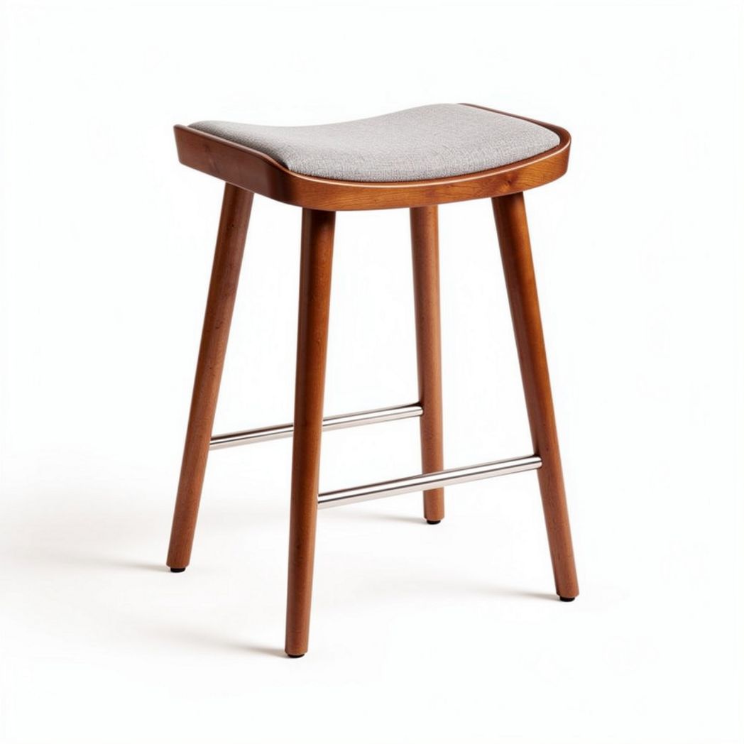 Wooden bar stool with gray fabric seat 40 x 40 x 75cm for indoor use