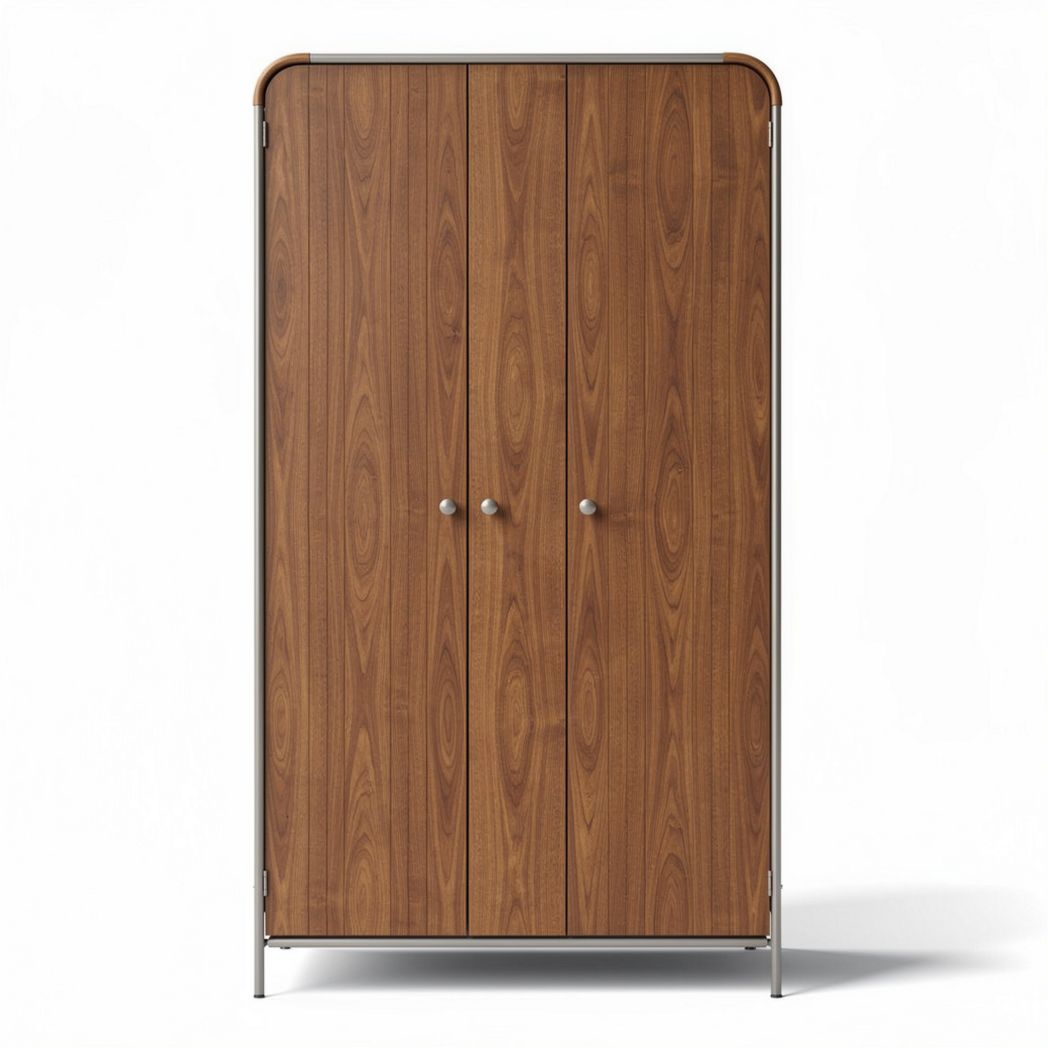 Wooden wardrobe with three doors and metal frame 150 x 80 x 40cm