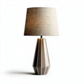 Geometric ceramic table lamp with linen shade and modern design 30 x 30 x 60cm