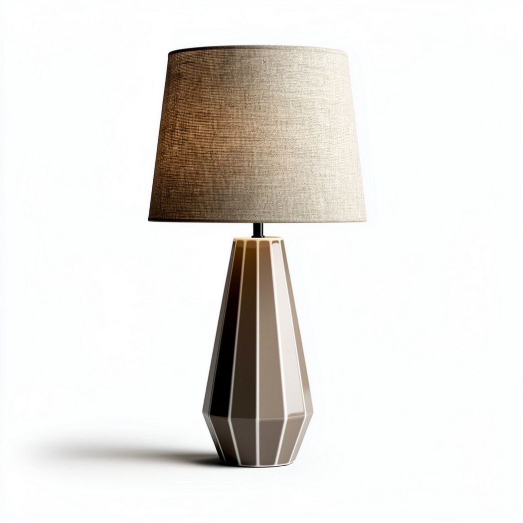 Geometric ceramic table lamp with linen shade and modern design 30 x 30 x 60cm