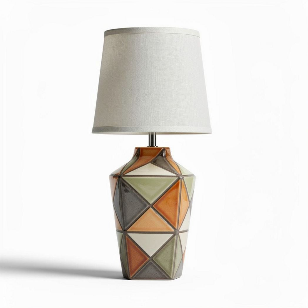 Geometric ceramic table lamp with fabric shade and modern design 20 x 20 x 40cm