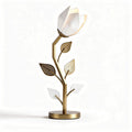 Floral table lamp with metal base and leaf design in white and gold 30 x 20 x 60cm
