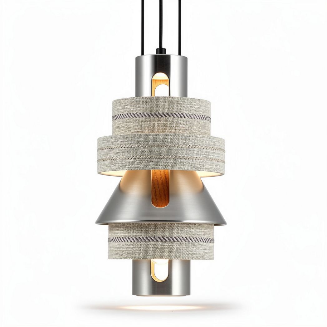 Modern pendant light fixture with fabric shades and metal accents 30 x 30 x 50cm