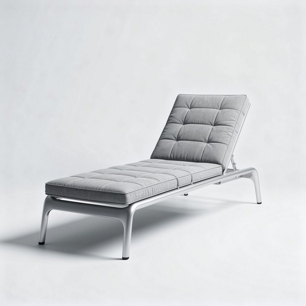 Gray outdoor lounge chair with adjustable backrest and padded cushion 200 x 75 x 30cm