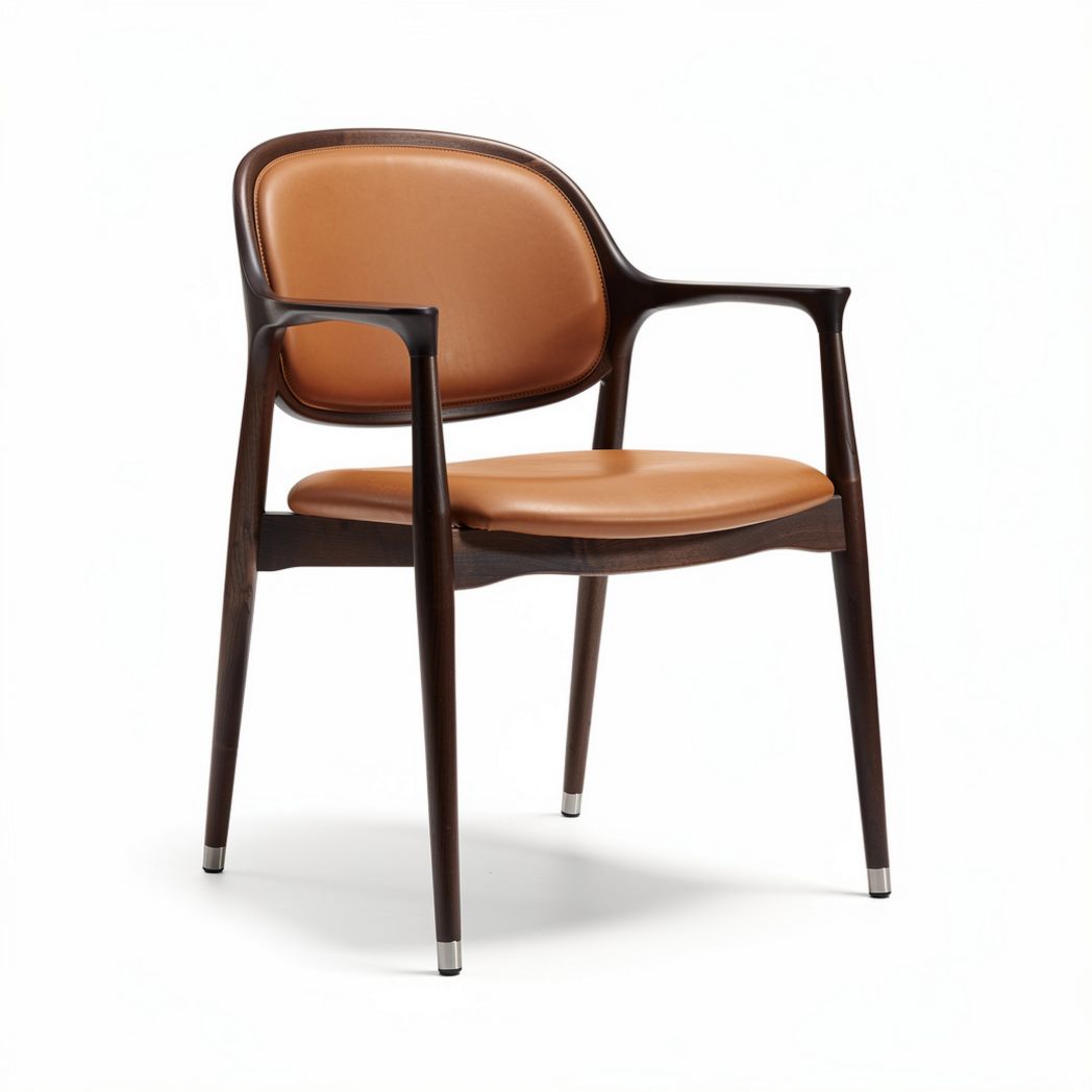 Brown leather armchair with wooden frame and modern design 50 x 60 x 80cm
