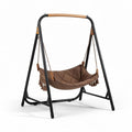 Hanging hammock chair with metal frame and fabric seat in brown 100 x 80 x 120cm