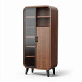 Modern wooden storage cabinet with sliding glass door and shelves 80 x 40 x 150cm