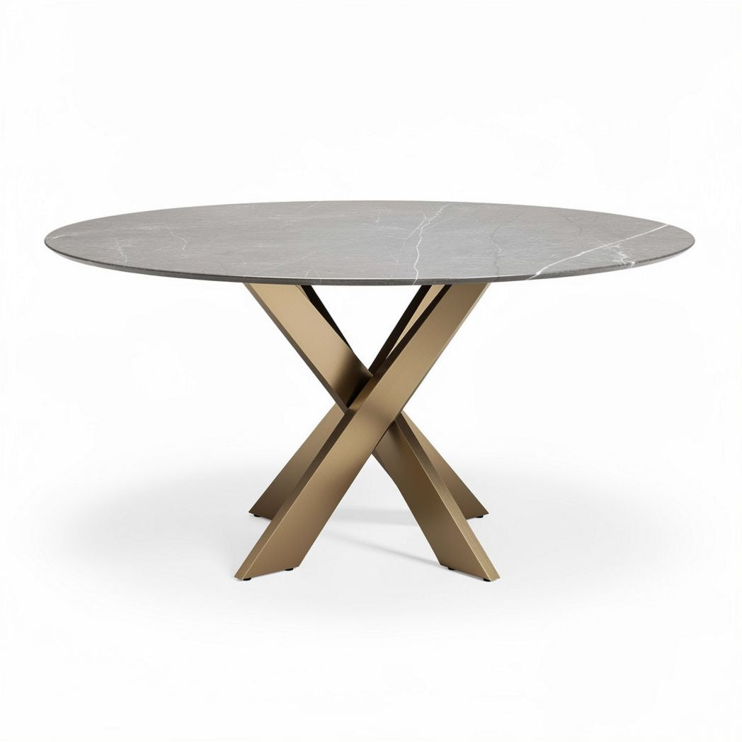Round marble dining table with gold metal base 150 x 150 x 75cm