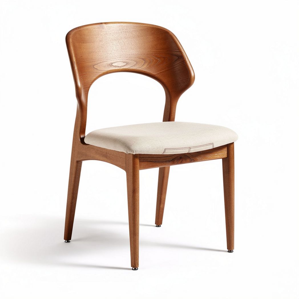 Wooden dining chair with fabric seat in natural finish 45 x 50 x 80cm