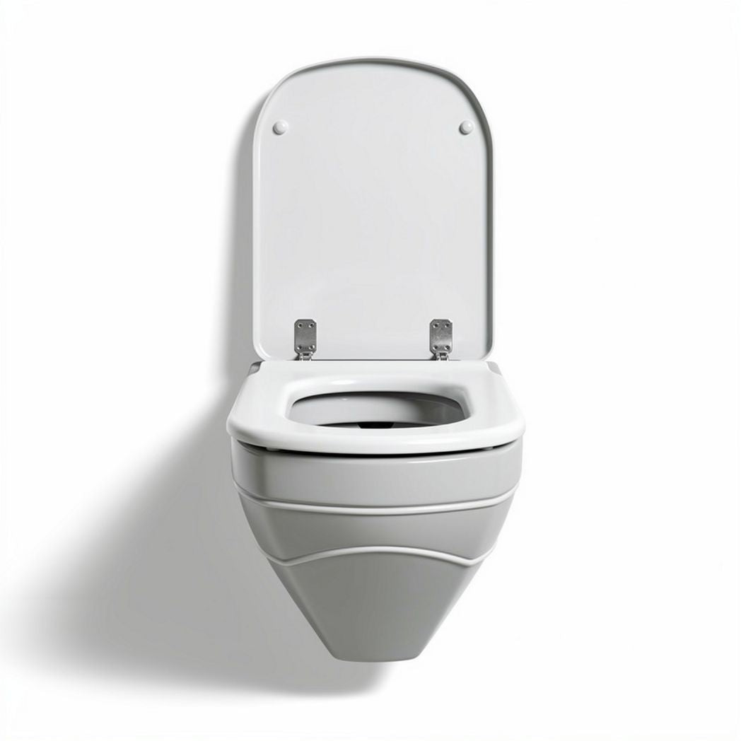 Wall-mounted ceramic toilet with soft-close lid and streamlined design