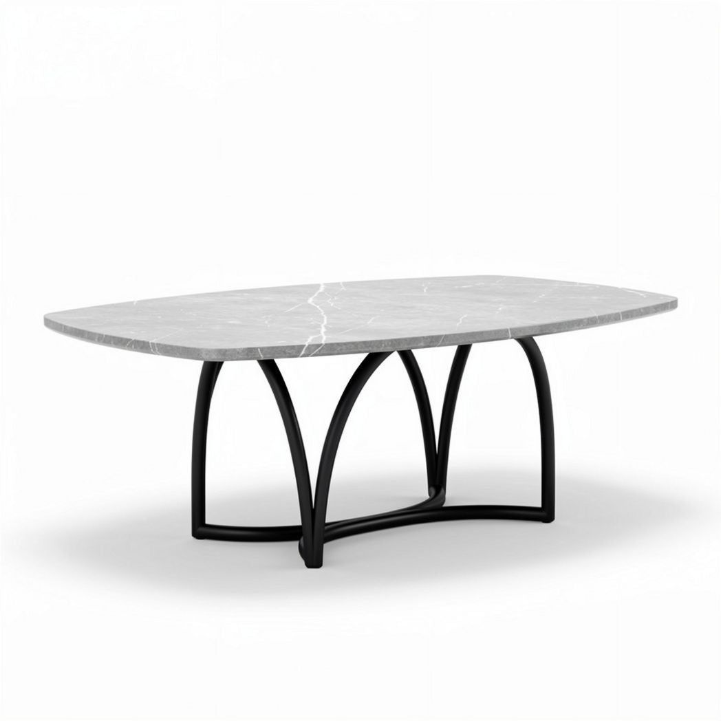 Marble top coffee table with black metal legs 150 x 80 x 75cm